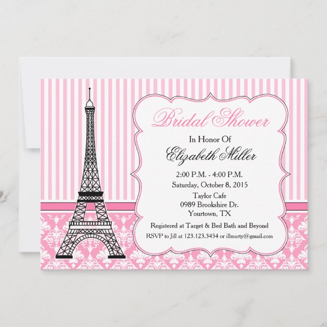 Invitation Paris Tour Eiffel Thème Party Rose (Devant)