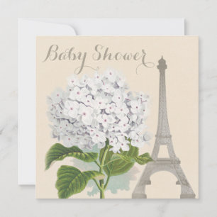 Invitation Paris Vintage Blanc Hydrangea Flower Baby shower