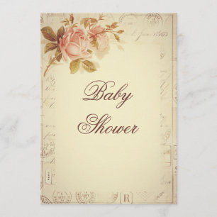 Invitation Paris vintage timbre le baby shower chic de roses