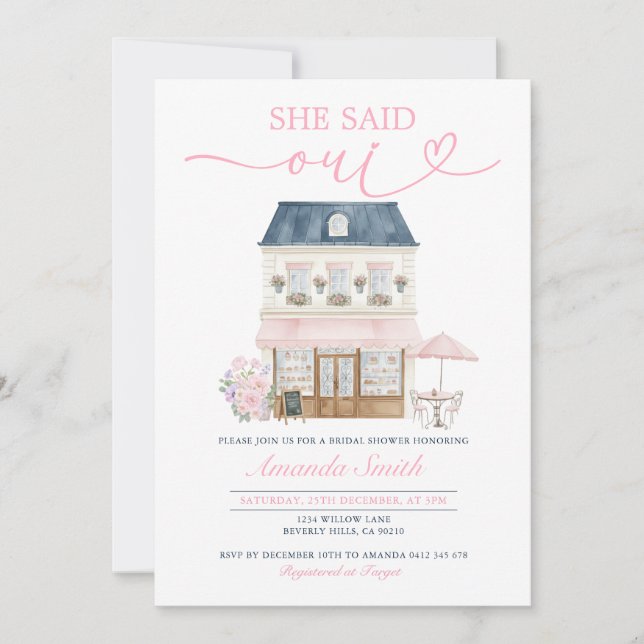 Invitation Parisian Cafe Afternoon She Said Oui Bridal Shower (Devant)