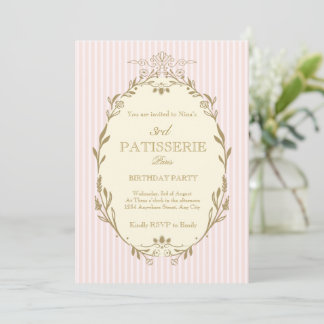 Invitation Parisian Patisserie French Vintage Style Pink