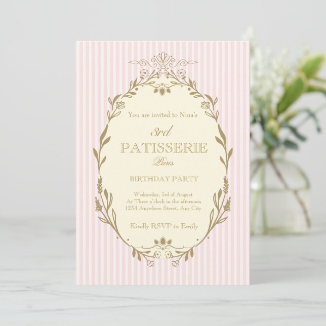 Invitation Parisian Patisserie French Vintage Style Pink (Debout devant)