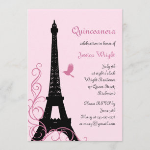 Invitation parisienne de Quinceanera (rose)