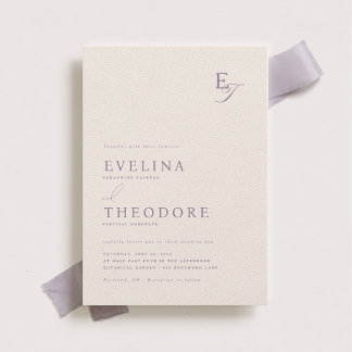 Invitation Parker Lavender Élégant Mariage Monogramme