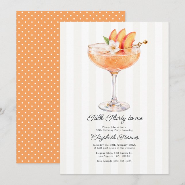 Invitation Parle-moi de tes trente ans Peach Martini 30e anni (Devant / Derrière)