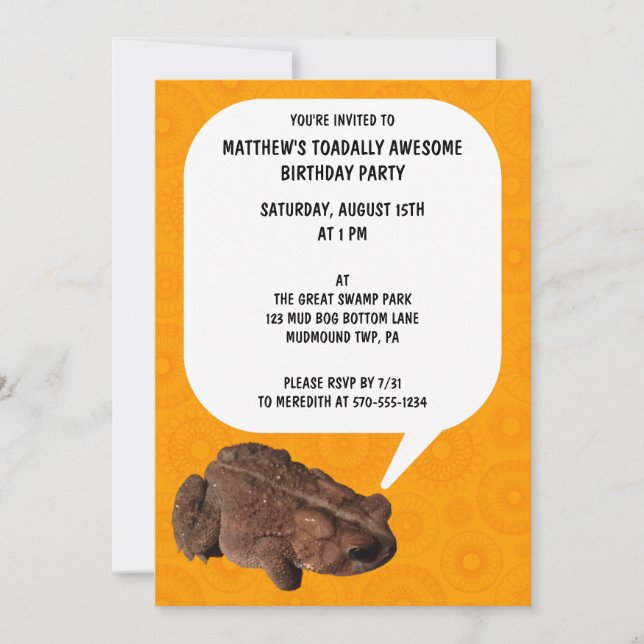 Invitation Parler Toad Toadally Magnifique fête d'anniversair (Devant)