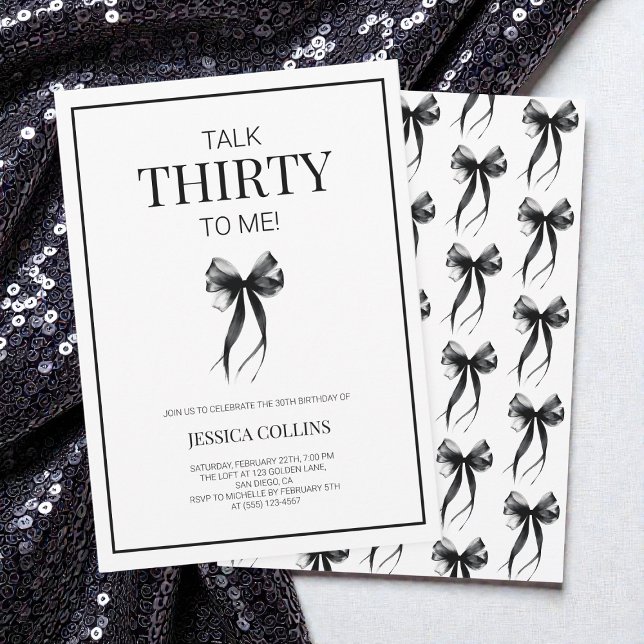 Invitation Parlez 30 à moi Noir Blanc Trente Anniversaire (Talk 30 to Me Black White Thirty Birthday Party Invitation)