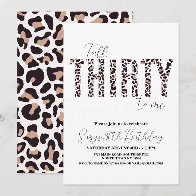 Invitation Parlez trente à moi Snow Leopard Chic Femmes Anniv (Devant / Derrière)