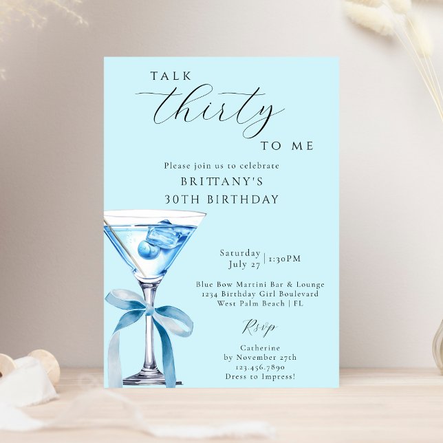Invitation Parlez Trente pour moi Blue Bow Martini 30e annive (Créateur téléchargé)