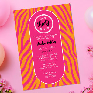 Invitation Parlez Trente pour moi Zebra Stripe 30e fête d'ann