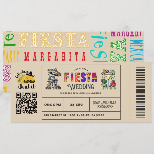 Invitation "Parlons Taco à ce sujet" Billet de Mariage Fiesta (Devant / Derrière)