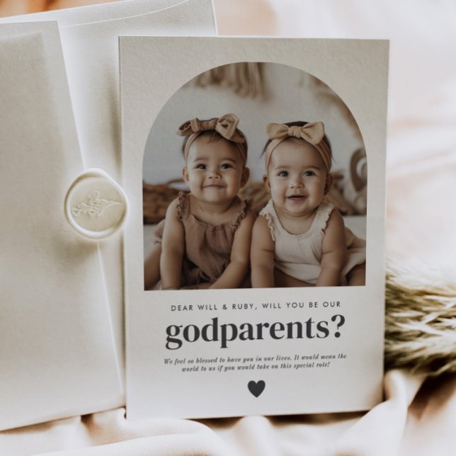 Invitation Parrainage Photo Proposition Fille Jumelles (Zazzle Godparents Arched Photo Proposal Girl Twins)
