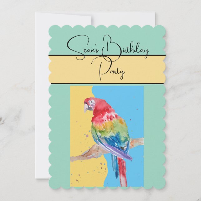 Invitation Parrot Aquarelle Garçons Anniversaire Fête Invitat (Devant)