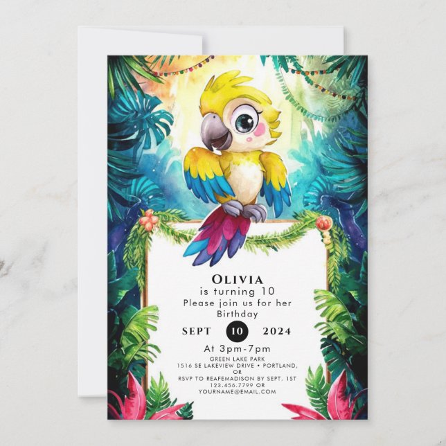Invitation Parrot coloré mignon Anniversaire (Devant)