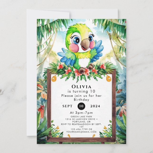 Invitation Parrot forestier coloré Anniversaire (Devant)