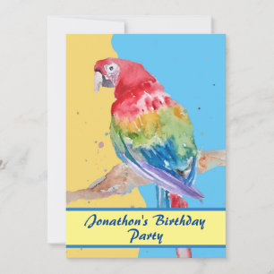 Invitation Parrot Macaw Bleu Oiseau Anniversaire Garçons jaun