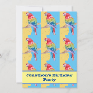 Invitation Parrot Macaw Bleu Oiseau Anniversaire Garçons jaun