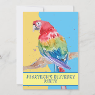 Invitation Parrot Macaw Bleu Oiseau Anniversaire Garçons jaun