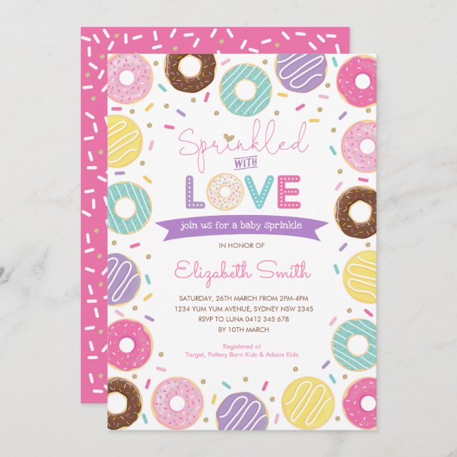 Invitation Parsemé d'amour | Baby shower à Donut (Devant / Derrière)
