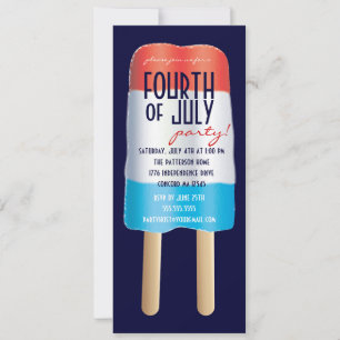 Invitation Parti 4 juillet Bombpop Rouge Bleu Bleu