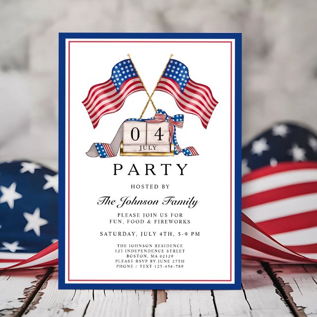 Invitation Parti 4 juillet du drapeau patriotique américain (Patriotic Elegant 4th Of July Party Invitation)