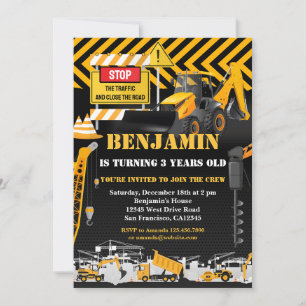 Invitation Parti Anniversaire de enfant de Backhoe de constru