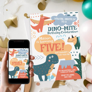 Invitation Parti Anniversaire de enfant de Cute Dinosaur