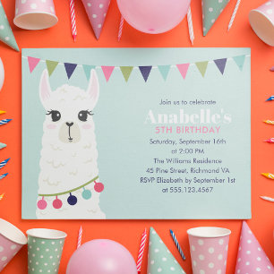 Invitation Parti Anniversaire de enfant de Cute Llama