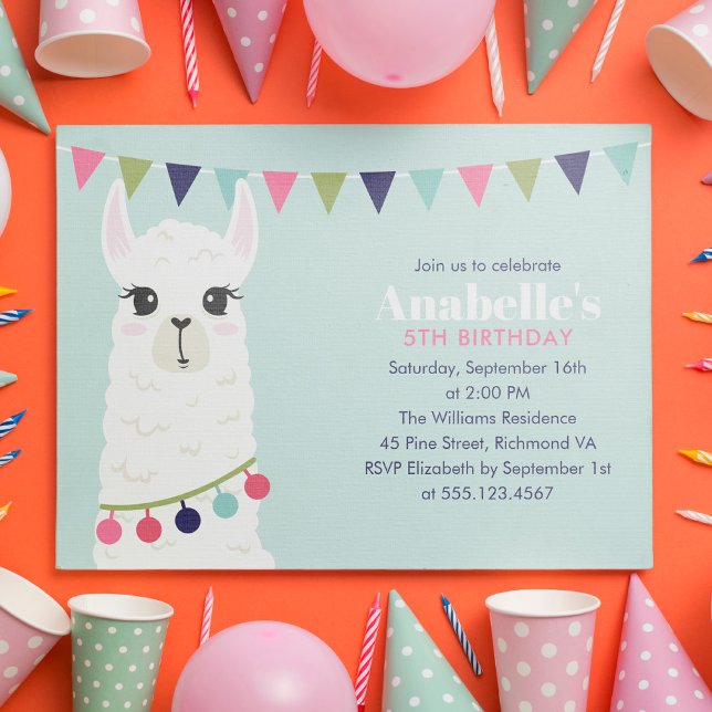Invitation Parti Anniversaire de enfant de Cute Llama (Créateur téléchargé)