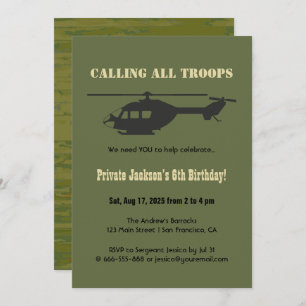Invitation Parti Anniversaire de enfant de l'hélicoptère mili