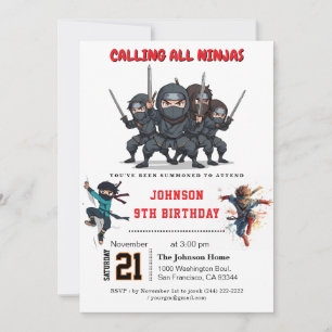 Invitation Parti Anniversaire de enfant guerrier Ninja