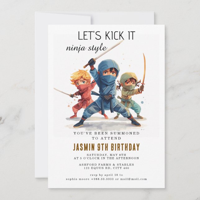 Invitation Parti Anniversaire de enfant guerrier Ninja (Devant)