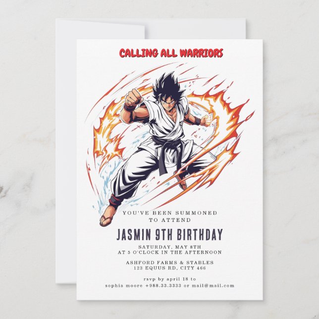 Invitation Parti Anniversaire de enfant Karate (Devant)