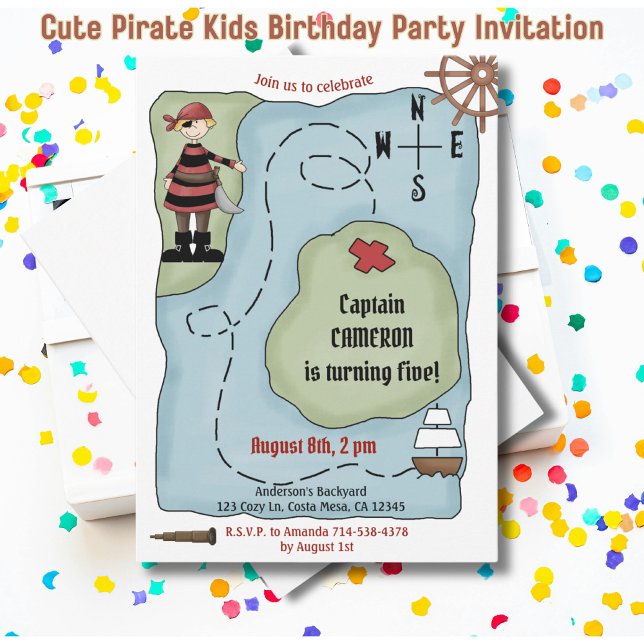 Invitation Parti Anniversaire de enfant Pirate Cute (Créateur téléchargé)