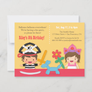 Invitation Parti Anniversaire de enfant Pirate et Princess Ba