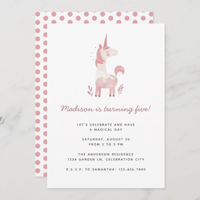 Invitation Parti Anniversaire de enfant Pois moderne de Unico (Devant / Derrière)