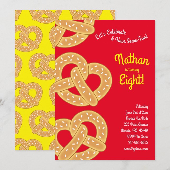 Invitation Parti Anniversaire de enfant Pretzels (Devant / Derrière)