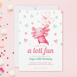 Invitation Parti Anniversaire de enfant rose Axolotl mignon
