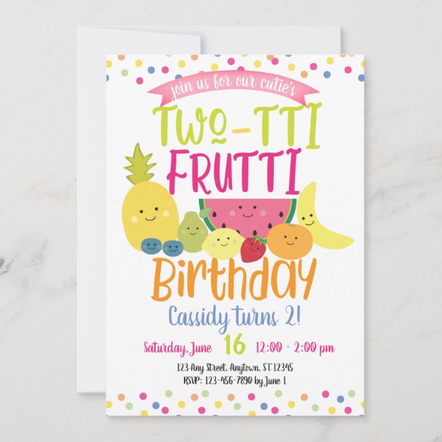 Invitation Parti Anniversaire de enfant Tutti "Two-tti" Frutt (Devant)