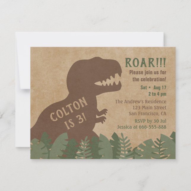 Invitation Parti Anniversaire de enfant Tyrannosaur Rex Dinos (Devant)