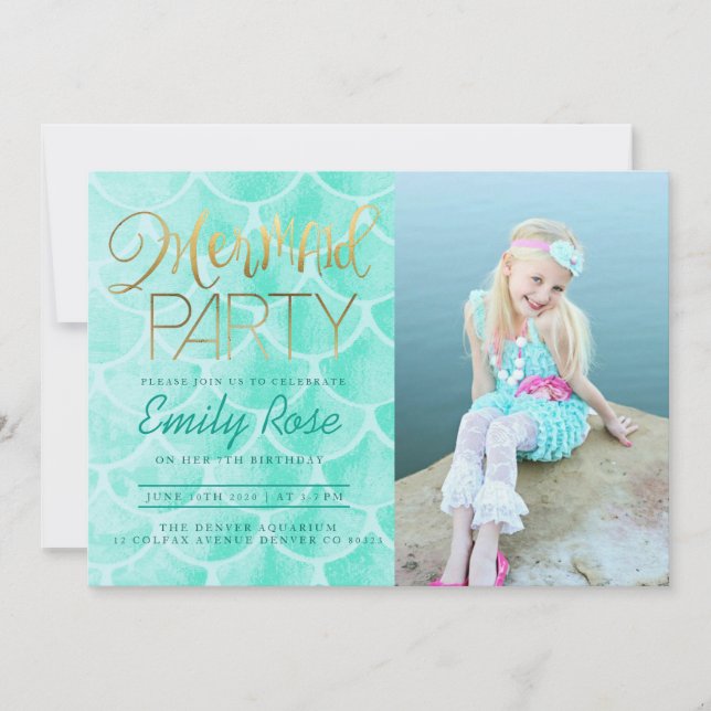 Invitation Parti Aqua Mermaid | Sous la mer Photo Anniversair (Devant)
