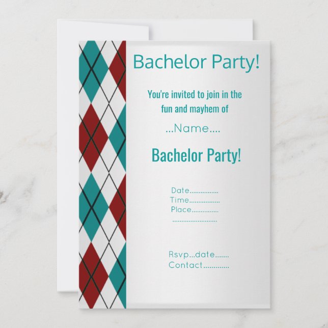 INVITATION PARTI BACHELOR ARGENT MODERNE RED AQUA (Devant)