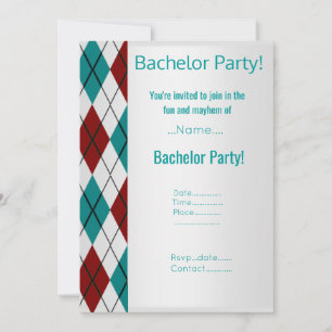 INVITATION PARTI BACHELOR ARGENT MODERNE RED AQUA