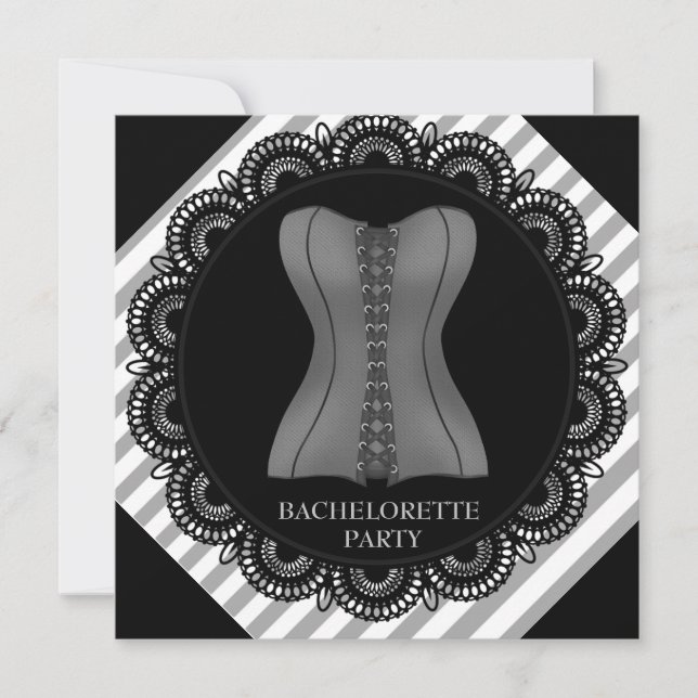 INVITATION PARTI BACHELORETTE BACHELORETTE DE STRIPE GRIS NOI (Devant)