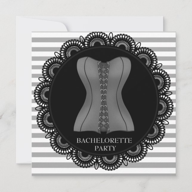 INVITATION PARTI BACHELORETTE BACHELORETTE DE STRIPE GRIS NOI (Devant)