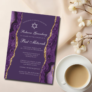 Invitation Parti Bat mitzvah d'âge or violet chic