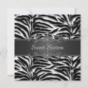 Invitation Parti Black Zebra Sweet 16