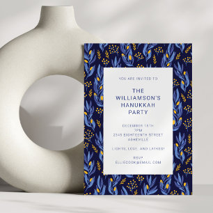 Invitation Parti Boho bleu et Hanoukka jaune moderne