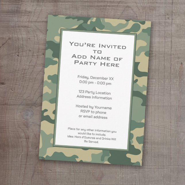 Invitation Parti camouflage militaire (A camouflage print birthday party invitation)
