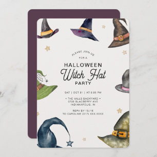 Invitation Parti Casquette Halloween violet sorcière moderne